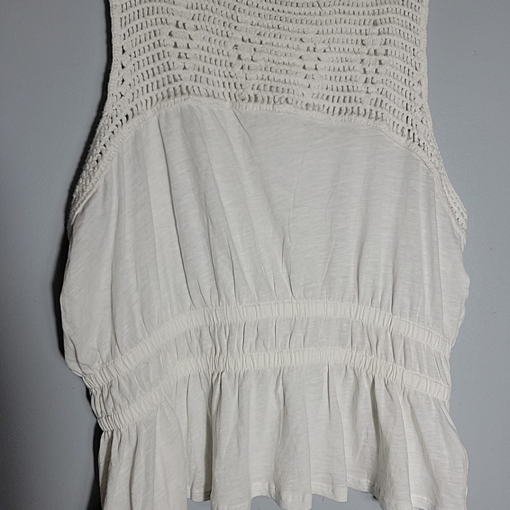 Lucky Brand Women's Size Large White Crochet Double Elastic Waist Crop Top - Picture 5 of 7